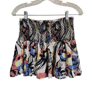 Free People‎ XS LA Nights Stretchy Smocked Multicolor Black Party Mini Skirt